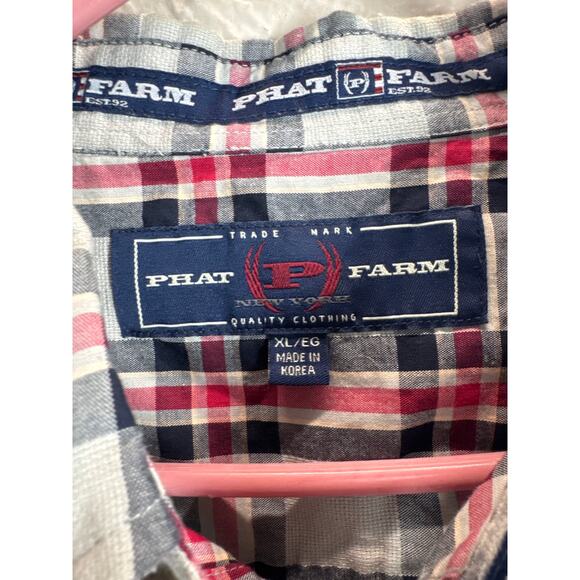 Phat Farm Men's Red Black Gray Plaid Button Down Shirt Sleeve Shirt Size XL - Picture 4 of 5